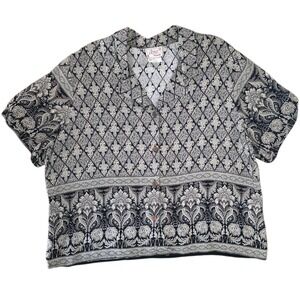 Vintage Abria‎ Short Sleeve Printed Rayon Button Down Blouse Plus Size 24